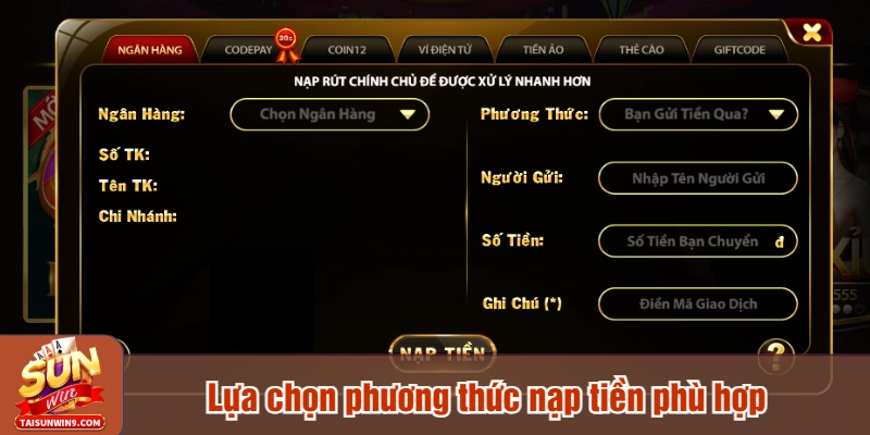 Lựa chọn phương thức nạp tiền phù hợp